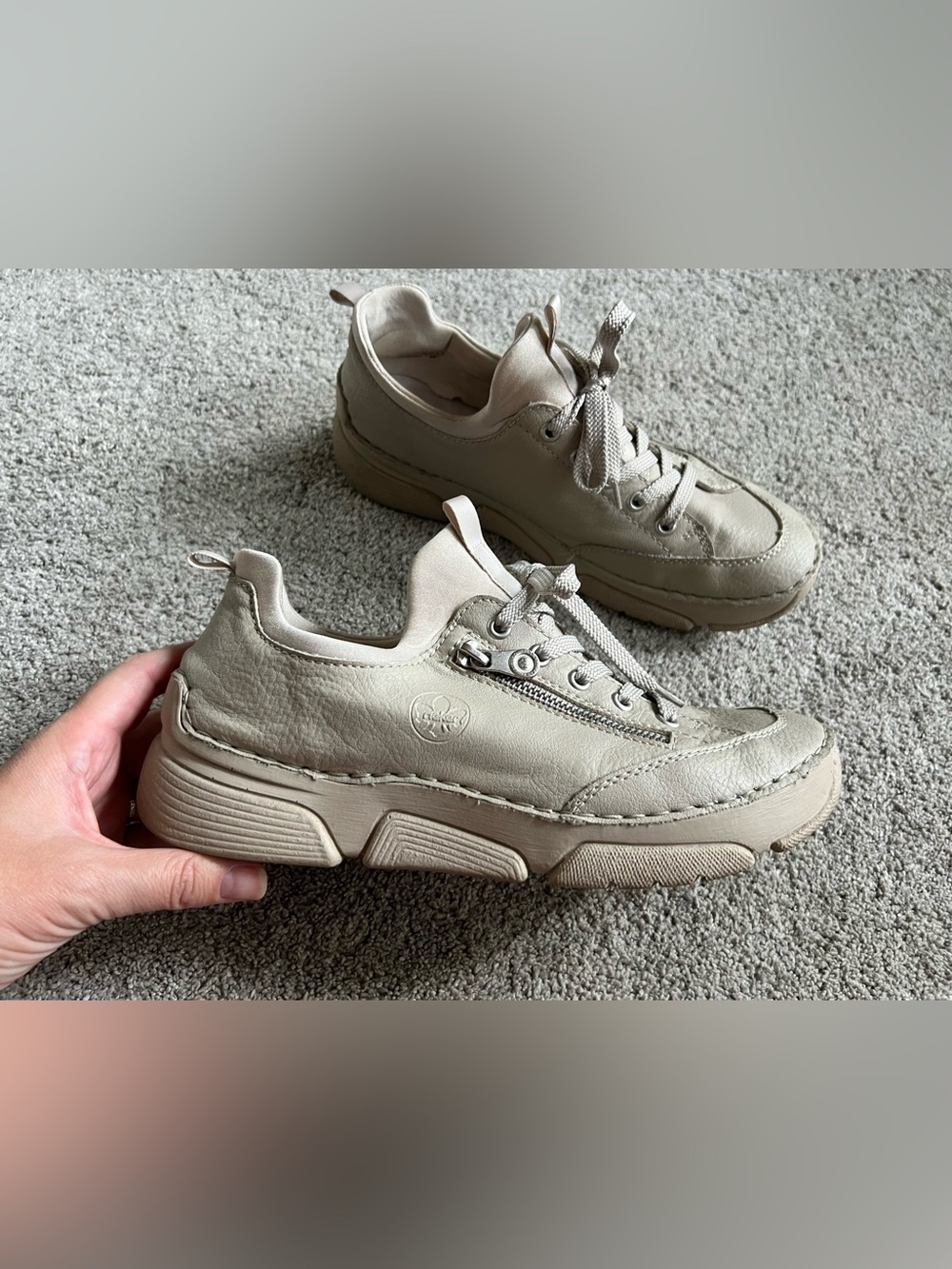 Rieker Angela 45973 Women's Size 41 Cream Anti Stress Leather Pull-On Sneakers